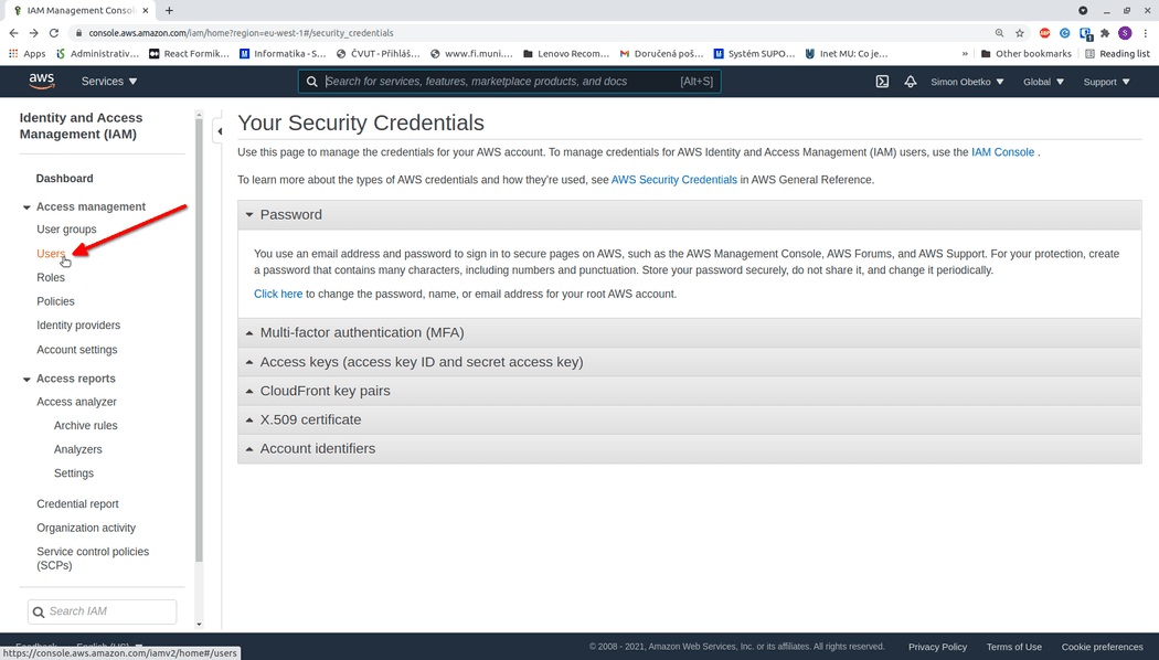 Root user - My Security Credentials