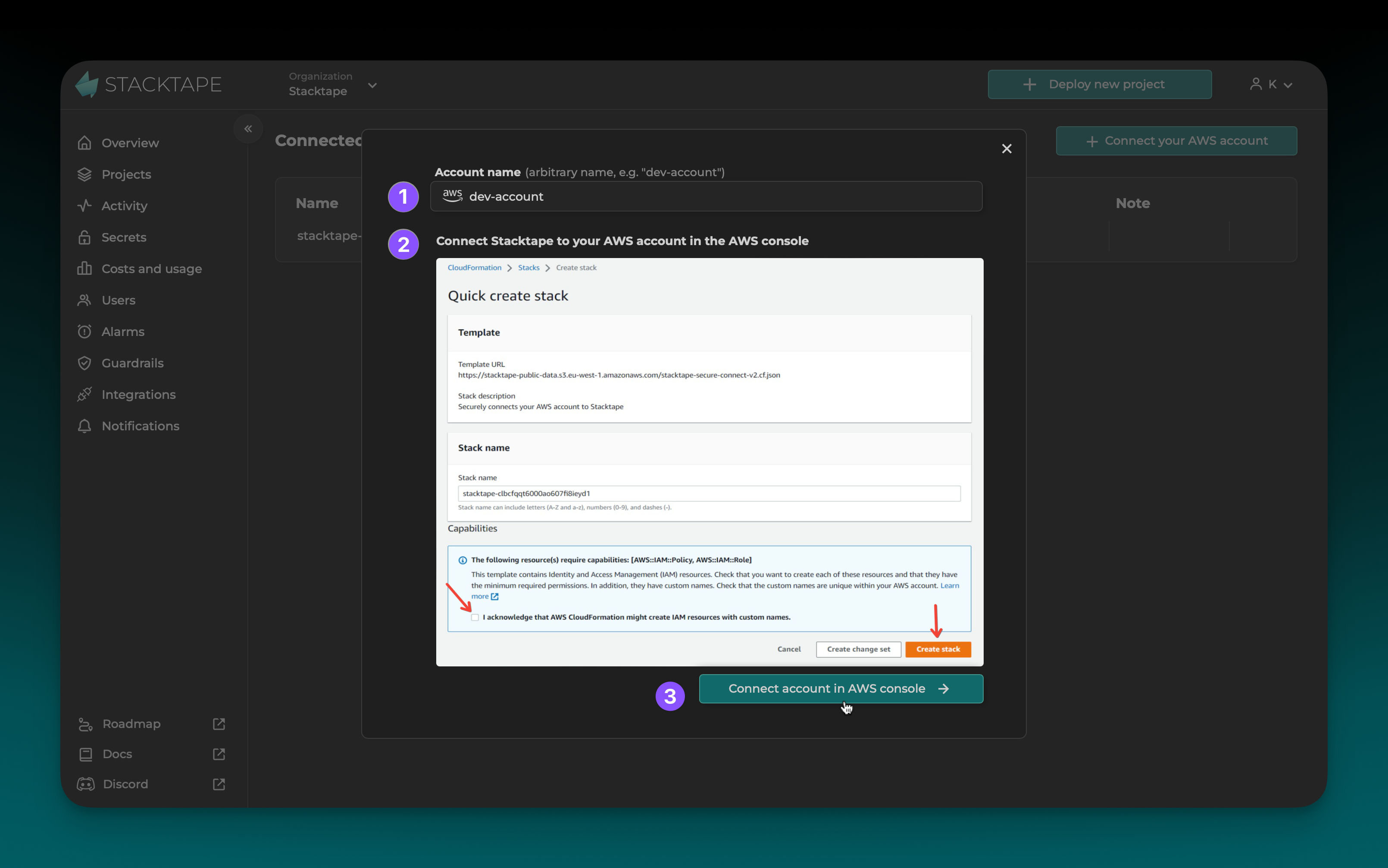 Connect your AWS account - step 2