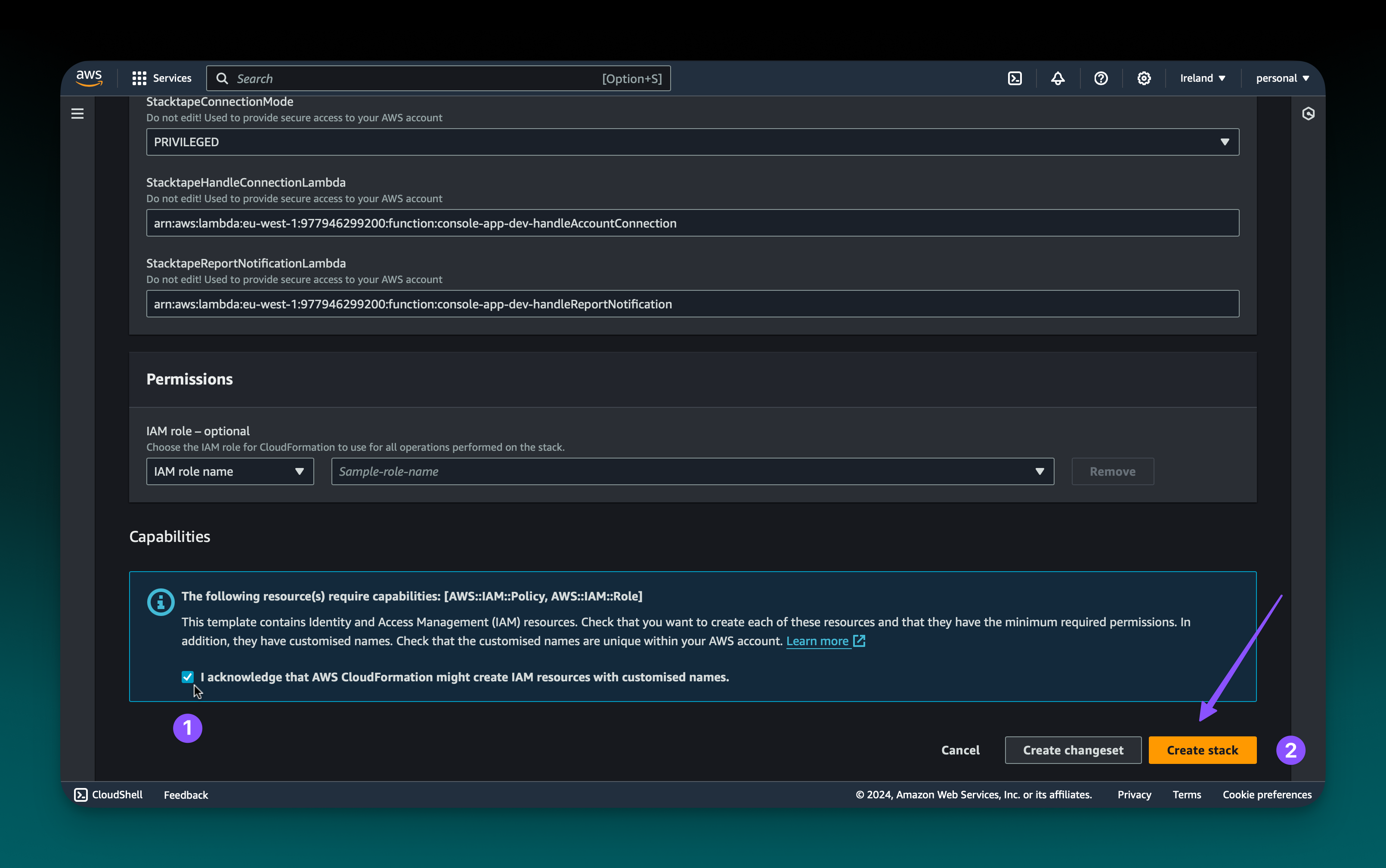 Confirm connection stack creation