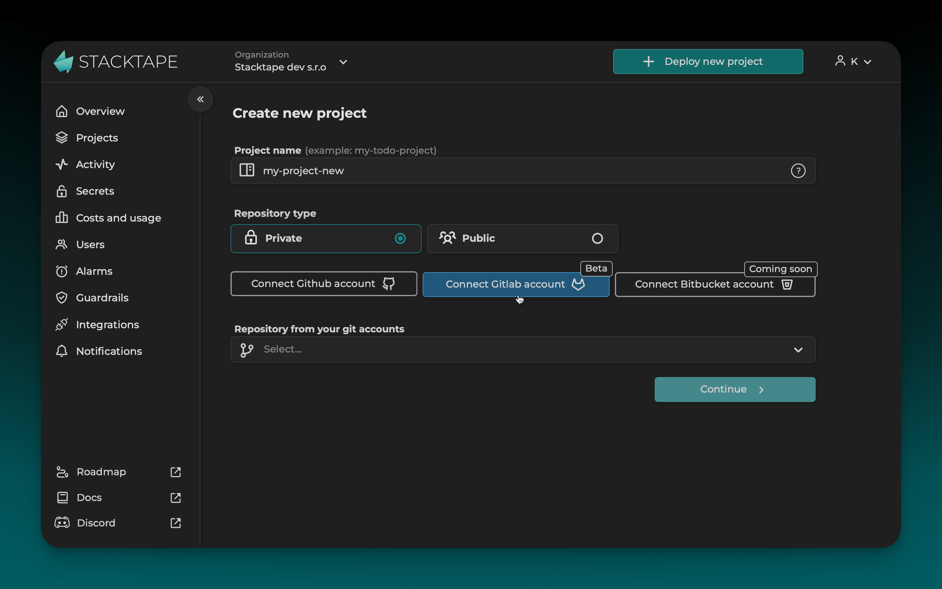 Fill in the project name