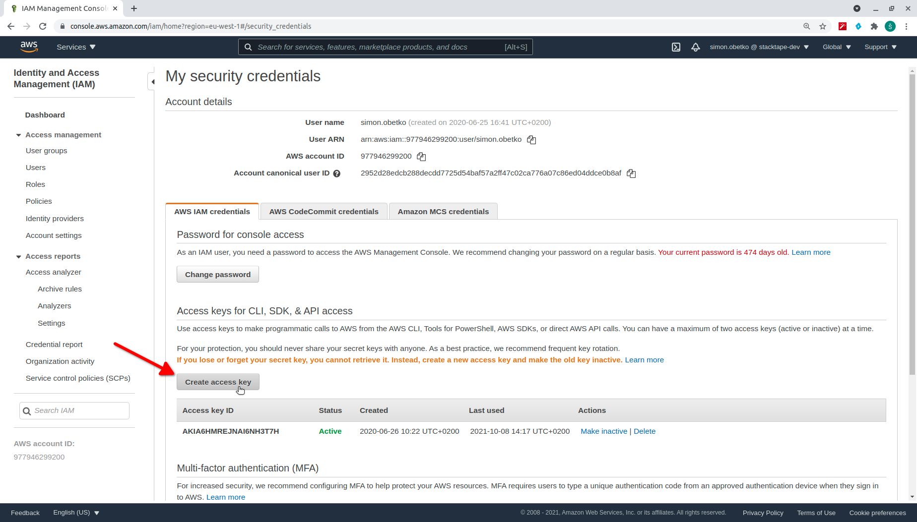 IAM user - My Security Credentials