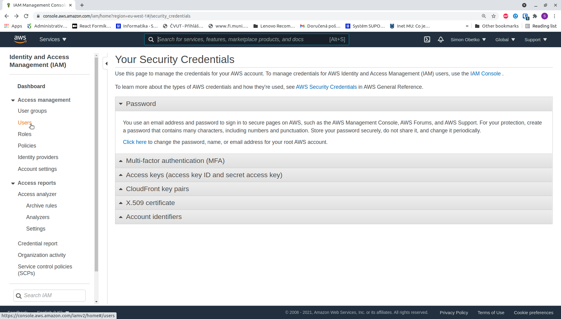 Root user - My Security Credentials