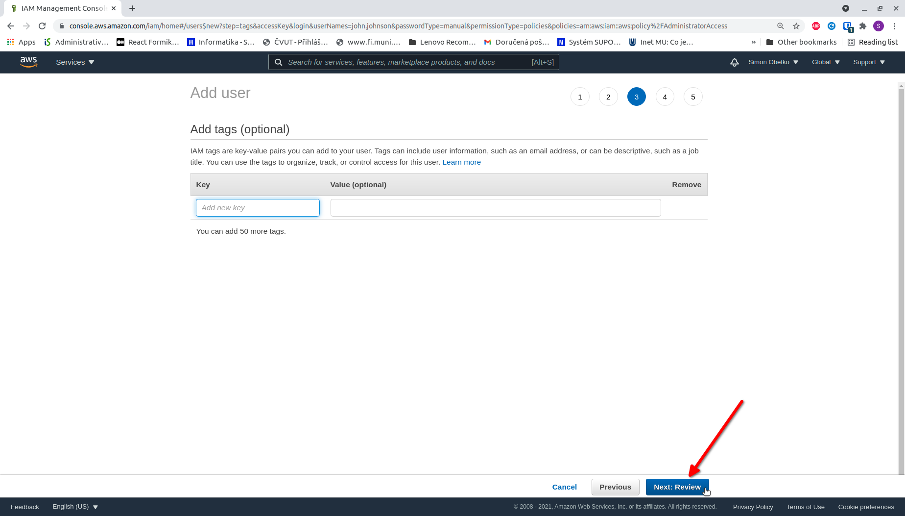 Setup IAM user - step 3