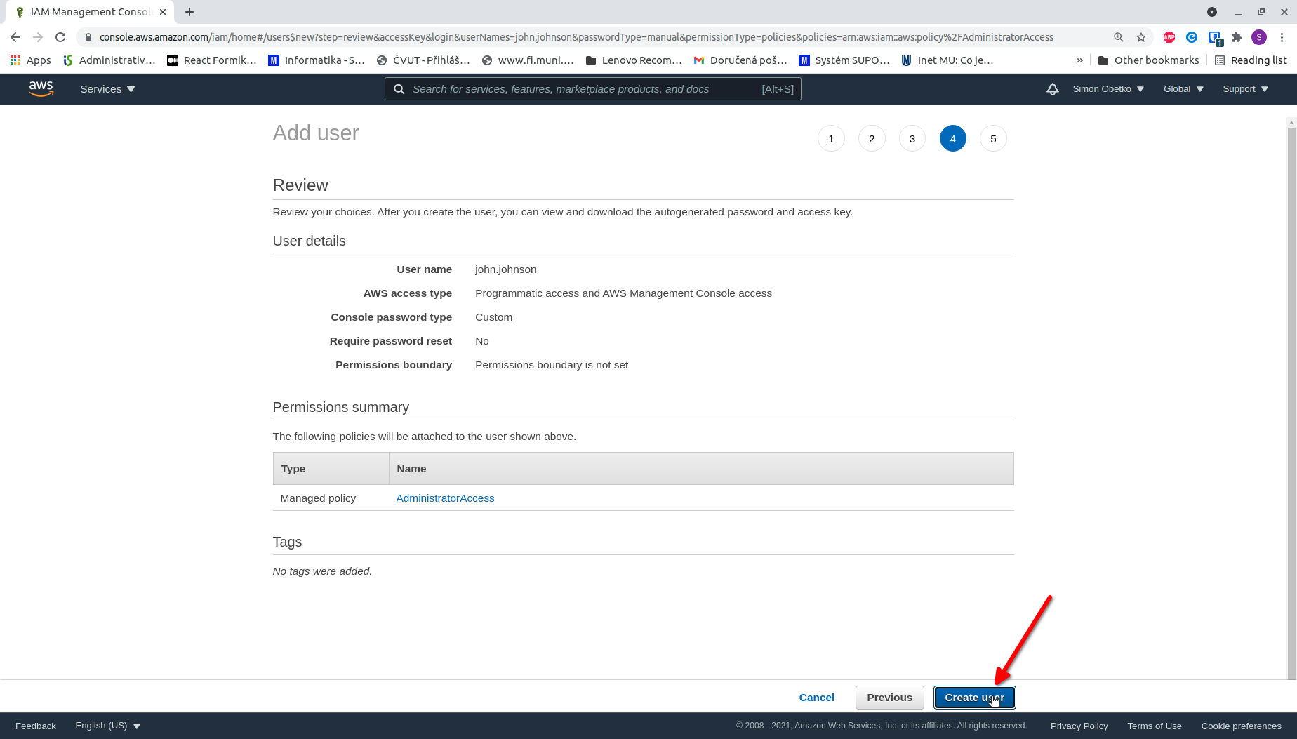 Setup IAM user - step 4
