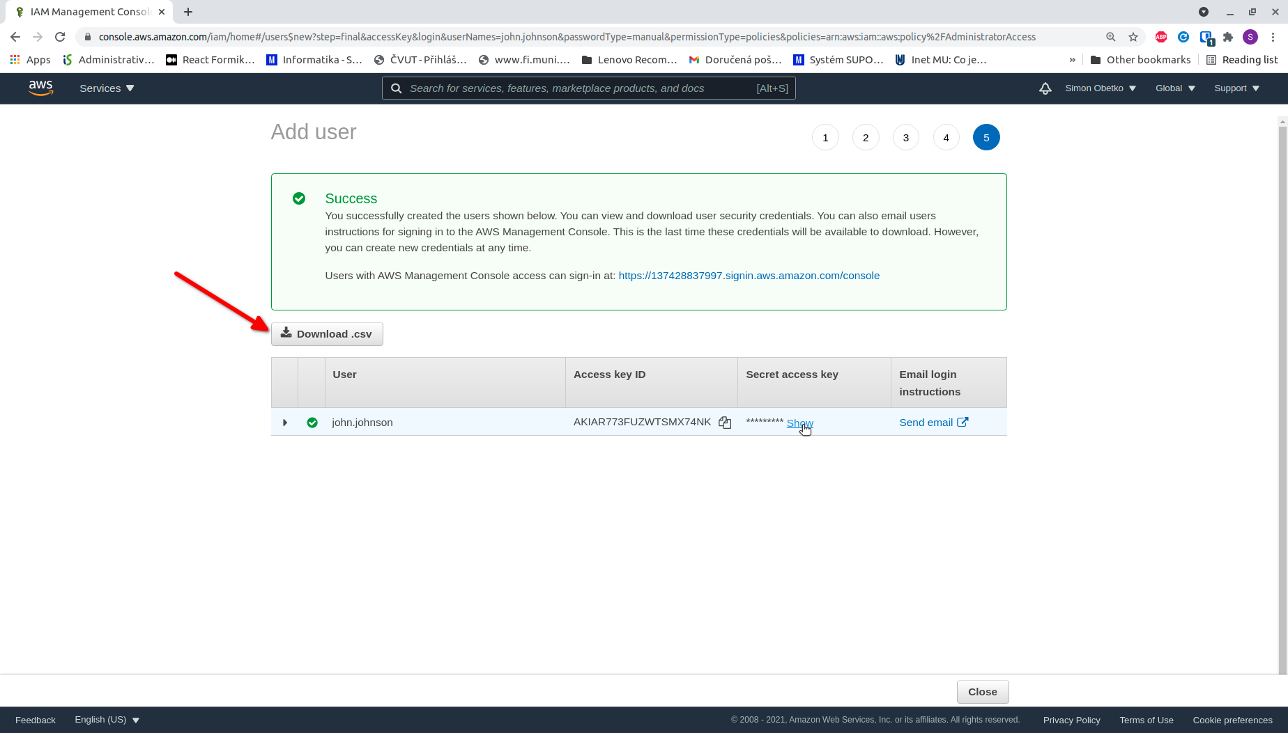 Setup IAM user - step 5