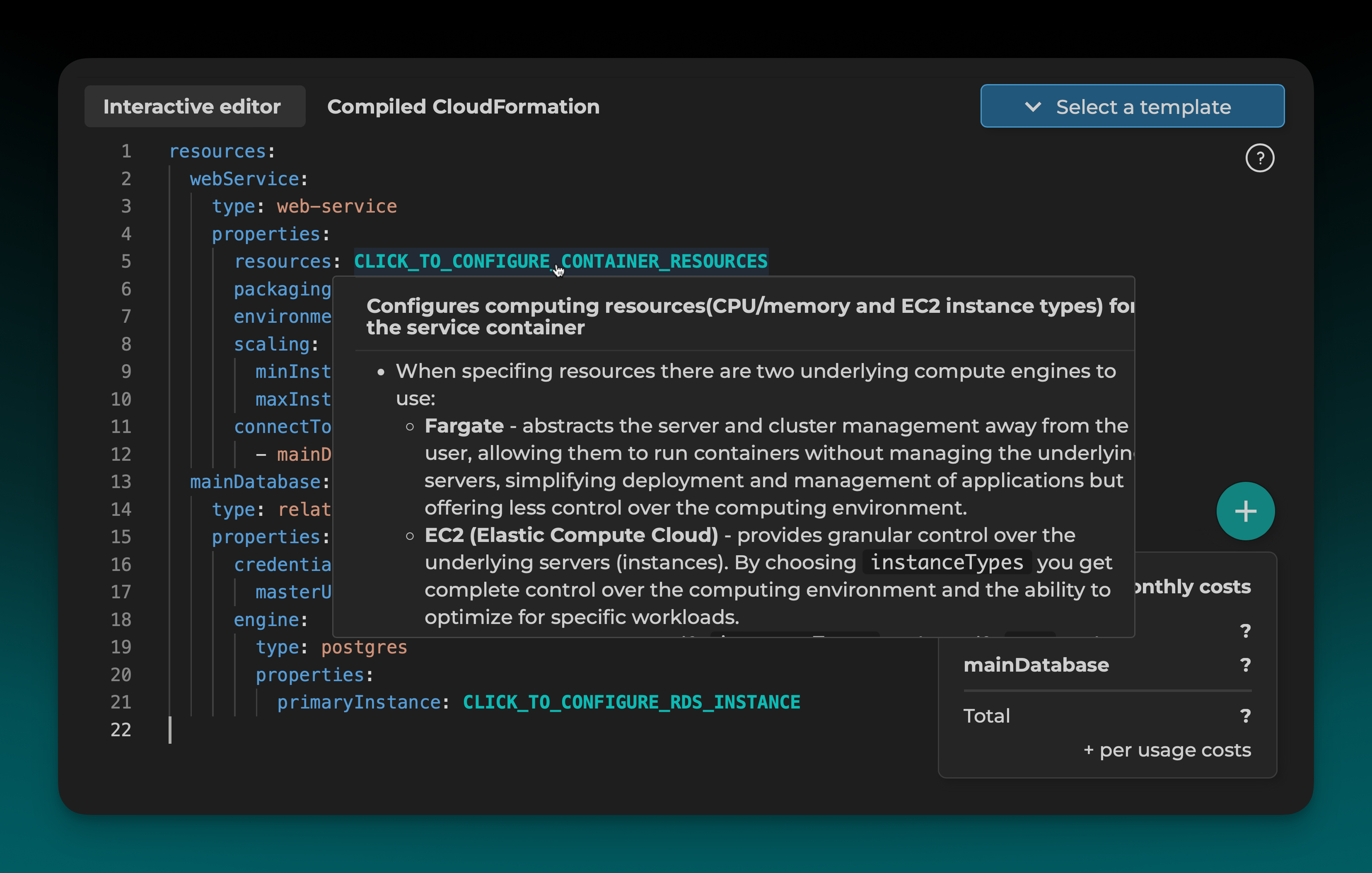 Click on container resources