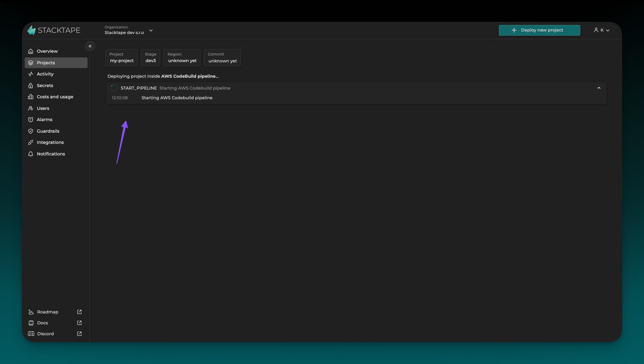 Deployment monitoring page