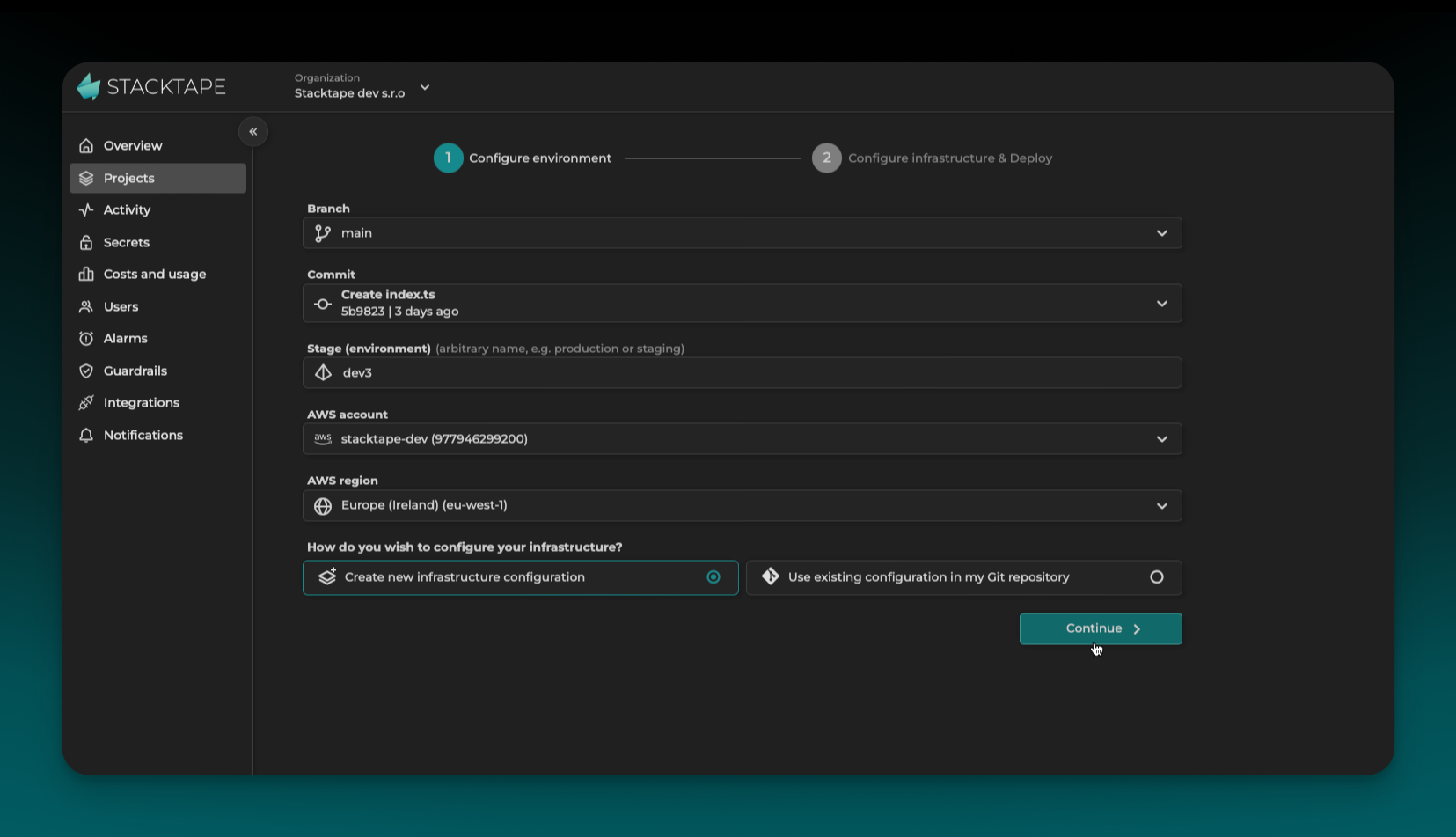 Configuring environment details