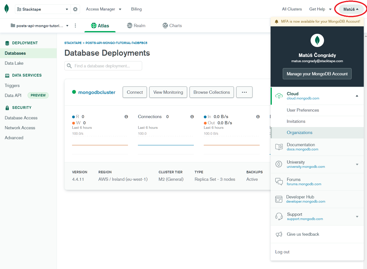 Navigate to organizations screen