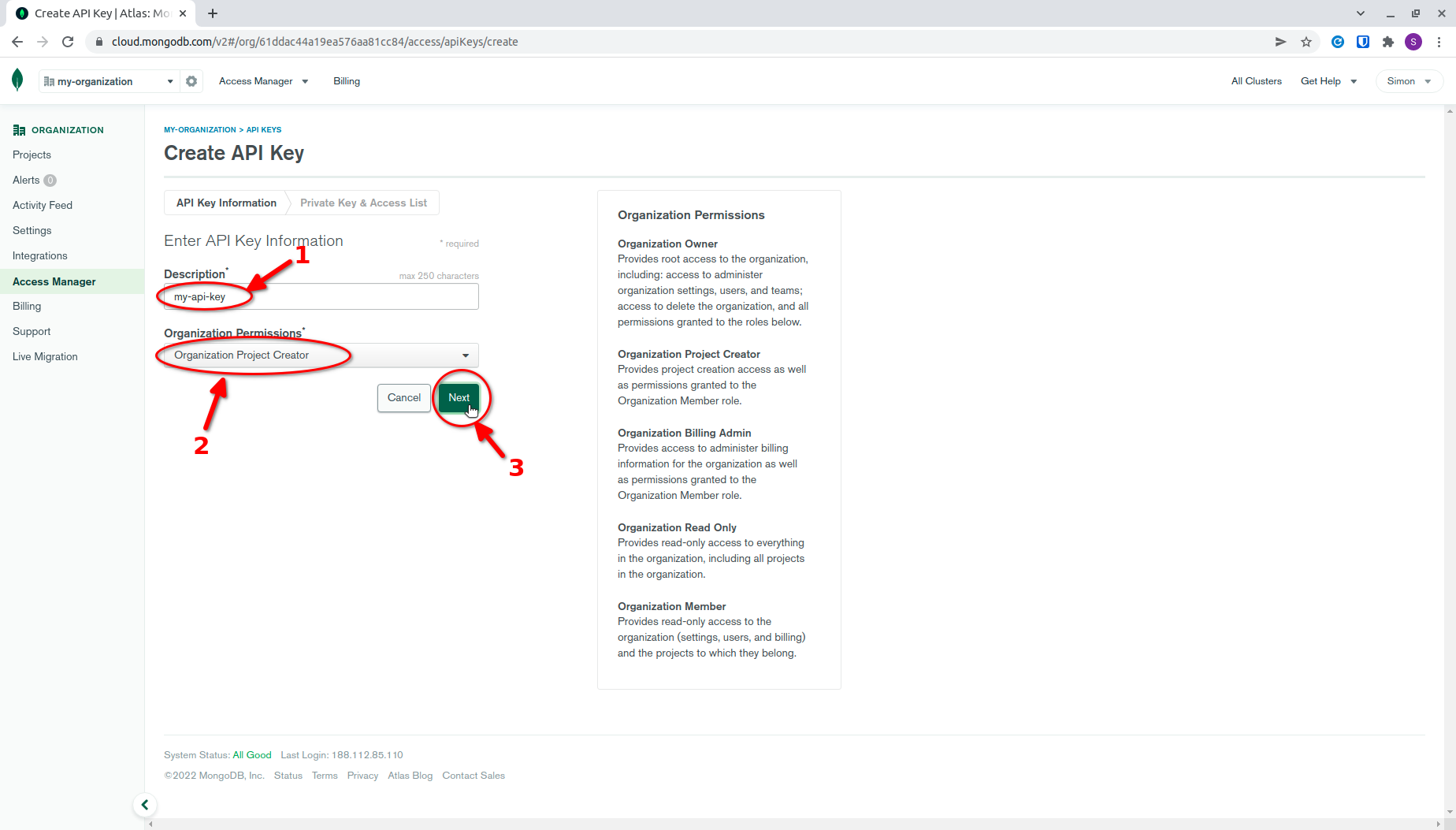 Create API Key- step 3
