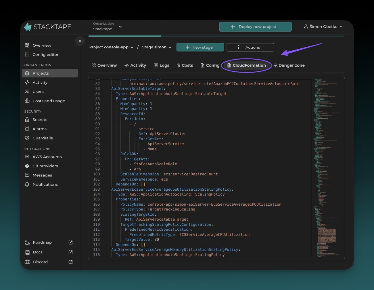 View Cloudformation template